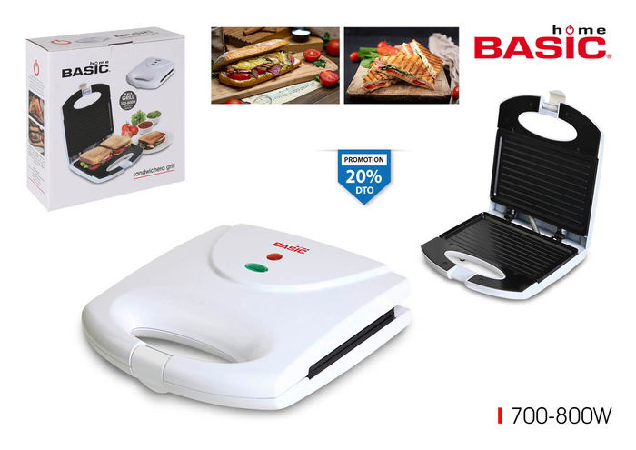 Basic Home Sandwichera Plana Blanca 700-800 W, 21.8 x 21.5 x 6.5 cm (4 Unidades) Basic Home Sandwichera Plana Blanca 700-800 W, 21.8 x 21.5 x 6.5 cm (4 Unidades)