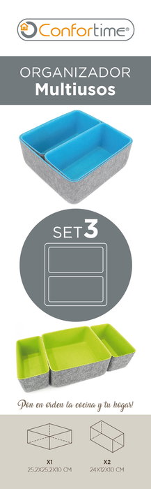 Confortime Set de 3 Organizadores de Fieltro, 25.2 cm x 25.2 cm x 10.5 cm (6 Unidades)