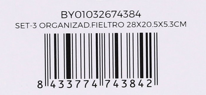 Confortime Set 3 Organizadores Fieltro 28 cm x 20.5 cm x 5.3 cm (6 Unidades)
