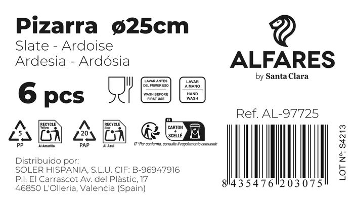 Santa Clara Plato Pizarra Ø25 cm "Alfares" (12 Unidades)