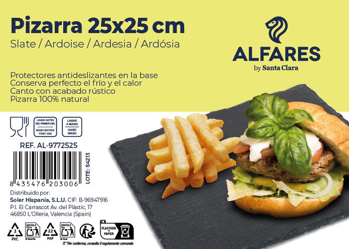 Santa Clara Plato Pizarra de Cerámica 25 x 25 cm para Alfarería -5064- F (12 Unidades)