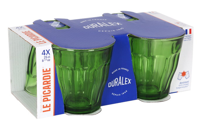 Duralex Set 4 Vasos Picardie 25 cl Verdes - Vasos de vidrio templado para bebida (12 Cajas)