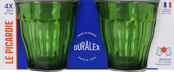 Duralex Set 4 Vasos Picardie 25 cl Verdes - Vasos de vidrio templado para bebida (12 Cajas)