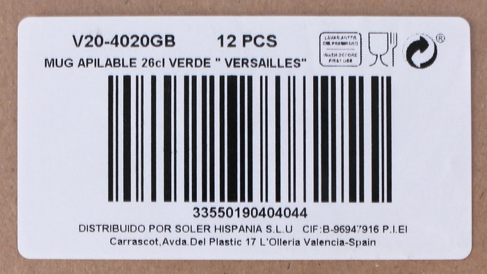 Duralex Mug Apilable Verde Versailles 26 cl 10x7x9 cm (12 Unidades)
