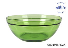Duralex Lys Ensaladera Apilable de Vidrio - Ø 20.5 x 8.2 cm / 1.6 Litros, Color Verde (24 Unidades)
