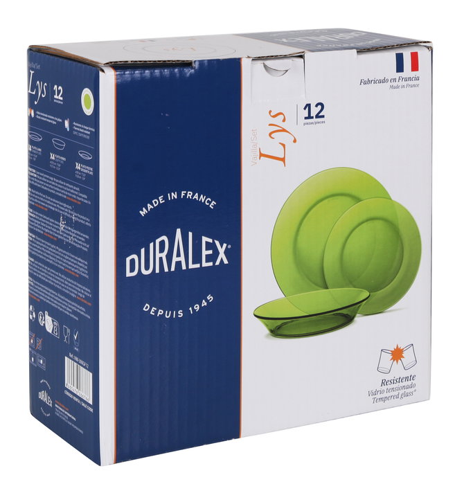 Duralex Lys Vajilla 12 Piezas Color Verde - Medidas: L23.5cm, An19.5cm, Pr19cm (2 Unidades)