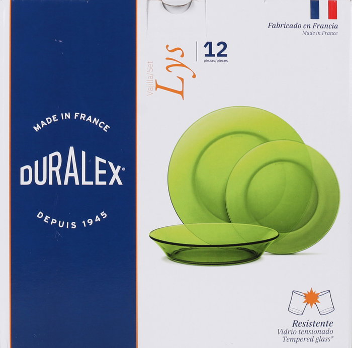 Duralex Lys Vajilla 12 Piezas Color Verde - Medidas: L23.5cm, An19.5cm, Pr19cm (2 Unidades)