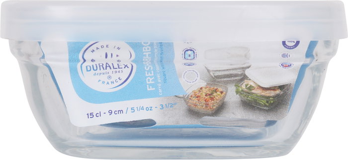 Duralex Fiambrera Cuadrada Transparente Freshbox 9 cm con Tapa (12 Unidades)