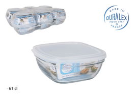 Duralex Fiambrera Freshbox cuadrada de vidrio templado con tapa transparente, 610 ml / 0.61 L, 14 x 14 x 6 cm (12 Unidades)