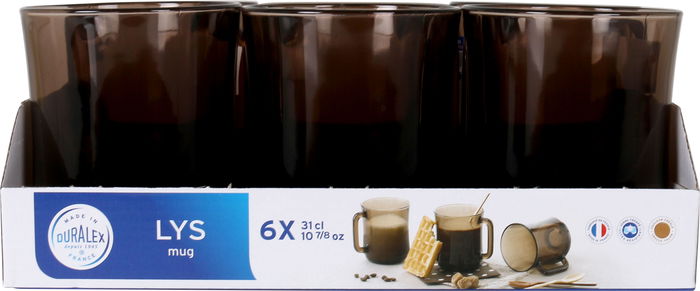 Duralex Mug Apilable Lys, Taza de Vidrio de 31 cl (310 ml), Diámetro 10 cm, Color Crema (12 Unidades)