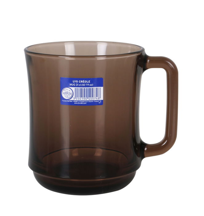 Duralex Mug Apilable Lys, Taza de Vidrio de 31 cl (310 ml), Diámetro 10 cm, Color Crema (12 Unidades)