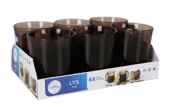 Duralex Mug Apilable Lys, Taza de Vidrio de 31 cl (310 ml), Diámetro 10 cm, Color Crema (12 Unidades)