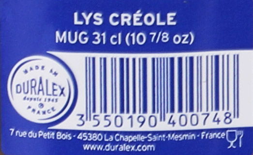 Duralex Mug Apilable Lys, Taza de Vidrio de 31 cl (310 ml), Diámetro 10 cm, Color Crema (12 Unidades)