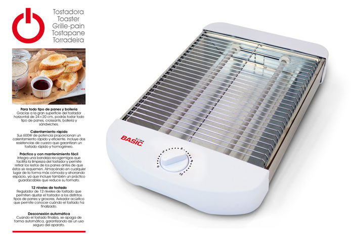 Basic Home Tostadora Plana 560W 36x26x9.3 cm (4 Unidades) Basic Home Tostadora Plana 560W 36x26x9.3 cm (4 Unidades)
