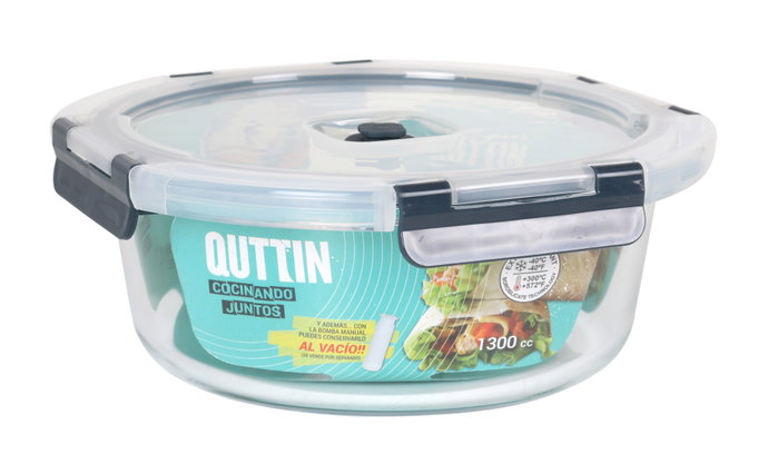 Quttin Fiambrera con Tapa, 1.3L, 20 x 20 x 8.5 cm (6 Unidades)