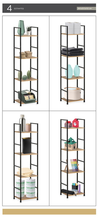 Confortime Estanteria 4 Niveles Metal-Madera Negra 24 x 117 x 5 cm (2 Unidades)