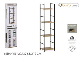 Confortime Estanteria 4 Niveles Metal-Madera Negra 24 x 117 x 5 cm (2 Unidades)