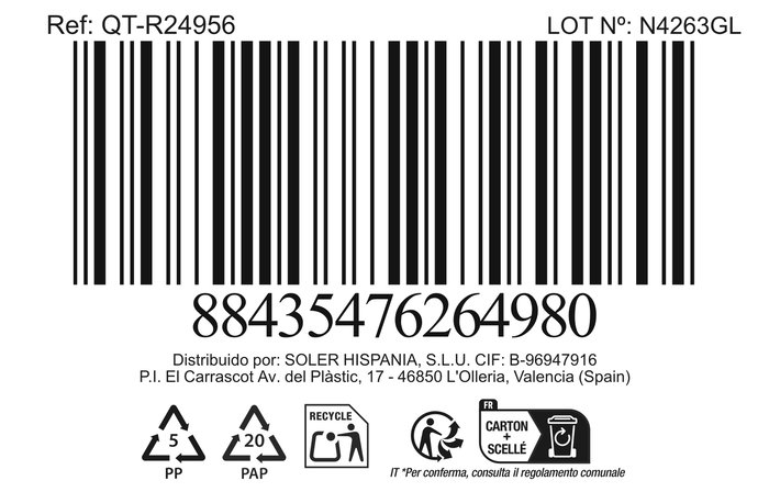 Quttin Fiambrera Extra Rectangular 36 x 24.8 x 8.1 cm sin Válvula 3.7 L (4 Unidades)