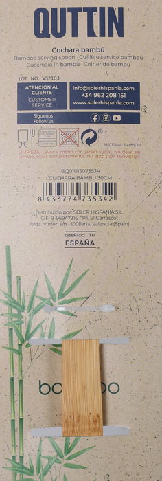 Quttin Cuchara de Bambú de 30 cm para Cocina (36 Unidades)