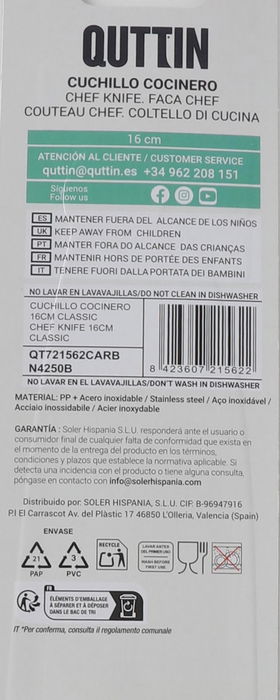 Quttin Cuchillo Cocinero 16 cm New Classic (12 Unidades)