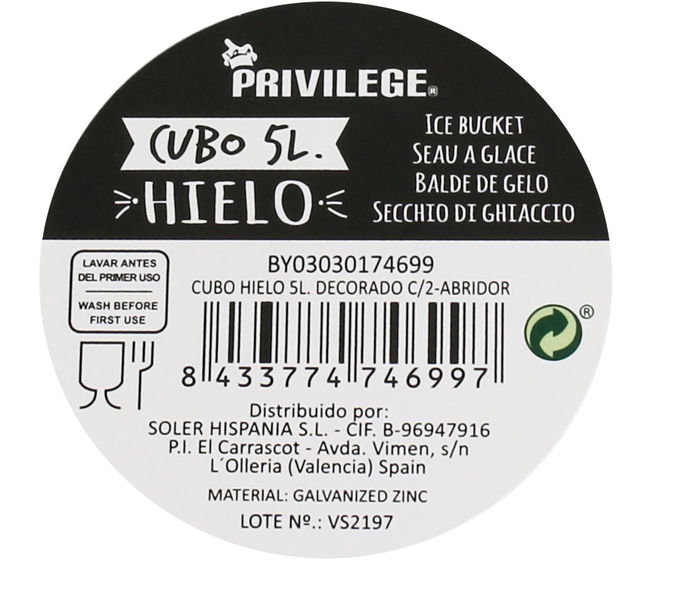 Privilege Cubo Hielo 5L Decorado con 2 Abridores 17x21,5x26 cm (12 Unidades)