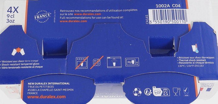 Duralex Set 4 Vasos Transparente "Amalfi" 9 cl ø6x6x7 cm (12 Cajas)