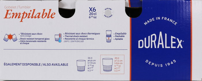 Duralex Set 6 Vasos Transparente 20 cl Apilable (12 Cajas)