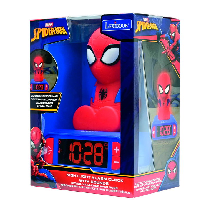 Lexibook Reloj Despertador Spiderman RL800SP con Luz Nocturna y Sonidos Marvel LCD Digital