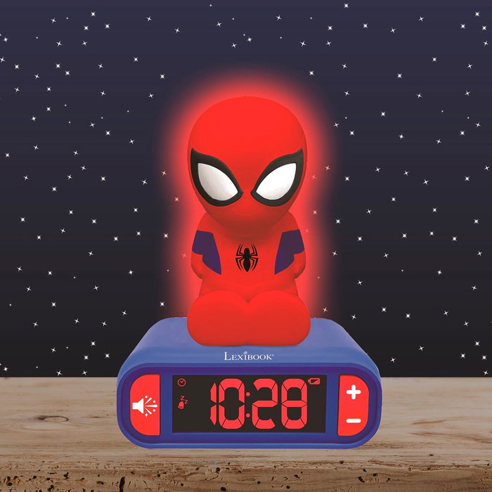 Lexibook Reloj Despertador Spiderman RL800SP con Luz Nocturna y Sonidos Marvel LCD Digital