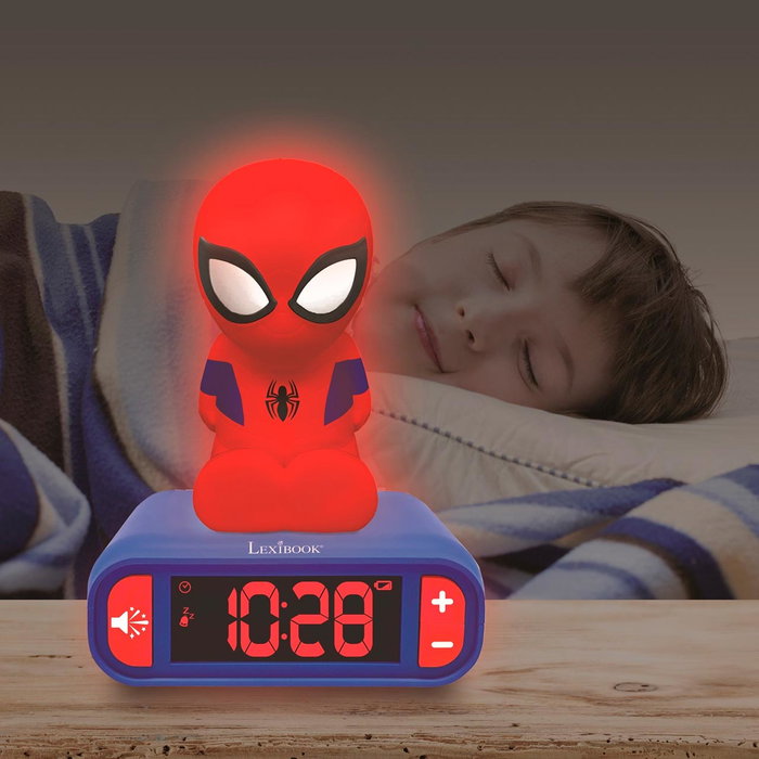 Lexibook Reloj Despertador Spiderman RL800SP con Luz Nocturna y Sonidos Marvel LCD Digital