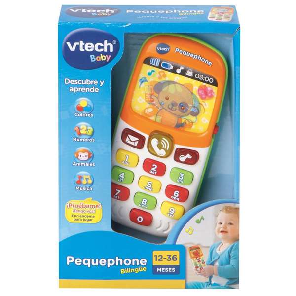 VTech Pequephone - Teléfono bilingüe español/inglés para bebés de 12-36 meses con luces, sonidos, 8 melodías y 2 canciones, 14.8x10.6x7.5 cm VTech Pequephone - Teléfono bilingüe español/inglés para bebés de 12-36 meses con luces, sonidos, 8 melodías y 2 canciones, 14.8x10.6x7.5 cm