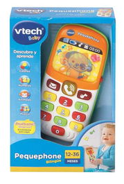 VTech Pequephone - Teléfono bilingüe español/inglés para bebés de 12-36 meses con luces, sonidos, 8 melodías y 2 canciones, 14.8x10.6x7.5 cm
