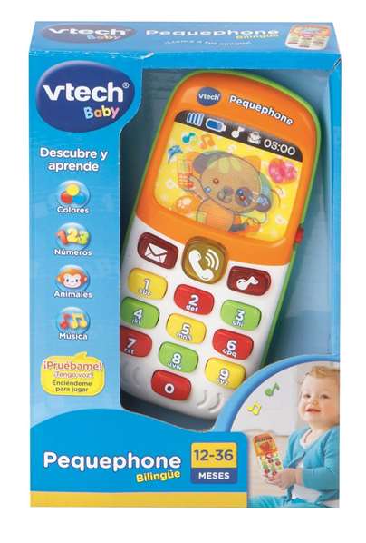 VTech Pequephone - Teléfono bilingüe español/inglés para bebés de 12-36 meses con luces, sonidos, 8 melodías y 2 canciones, 14.8x10.6x7.5 cm VTech Pequephone - Teléfono bilingüe español/inglés para bebés de 12-36 meses con luces, sonidos, 8 melodías y 2 canciones, 14.8x10.6x7.5 cm