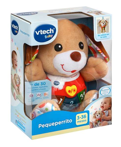 VTECH Pequeperrito Peluche Interactivo con Luces y Sonidos, Incluye Actividades, 19x17x9 cm, Español