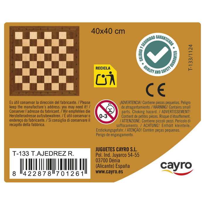 Cayro Tablero de Ajedrez de Madera 40x40 cm sin fichas Cayro Tablero de Ajedrez de Madera 40x40 cm sin fichas