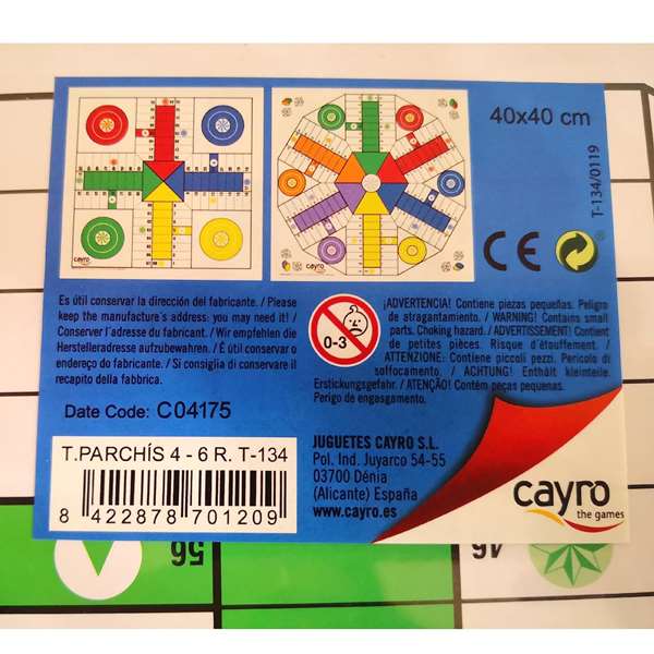 Cayro Tablero Parchis 4 y 6 Jugadores Madera 40x40 cm