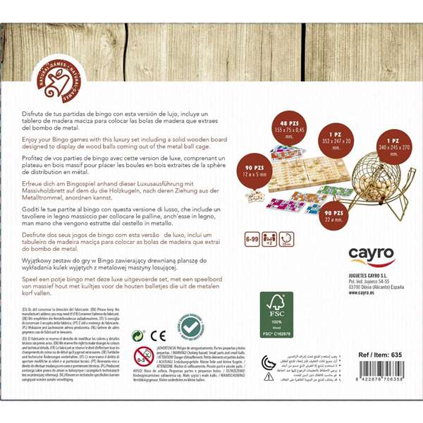 Cayro Bingo de Madera y Metal con Cartones 26x24x33 cm, Edad Mínima 3 Años