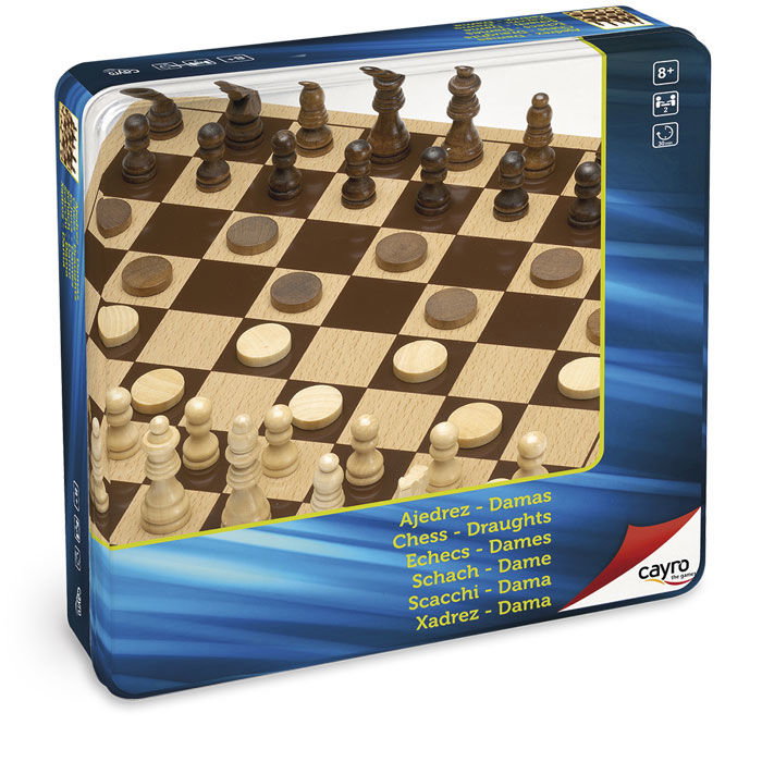 Cayro Juego de Ajedrez y Damas de Madera en caja de metal Cayro Juego de Ajedrez y Damas de Madera en caja de metal