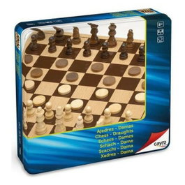 Cayro Juego de Ajedrez y Damas de Madera en caja de metal