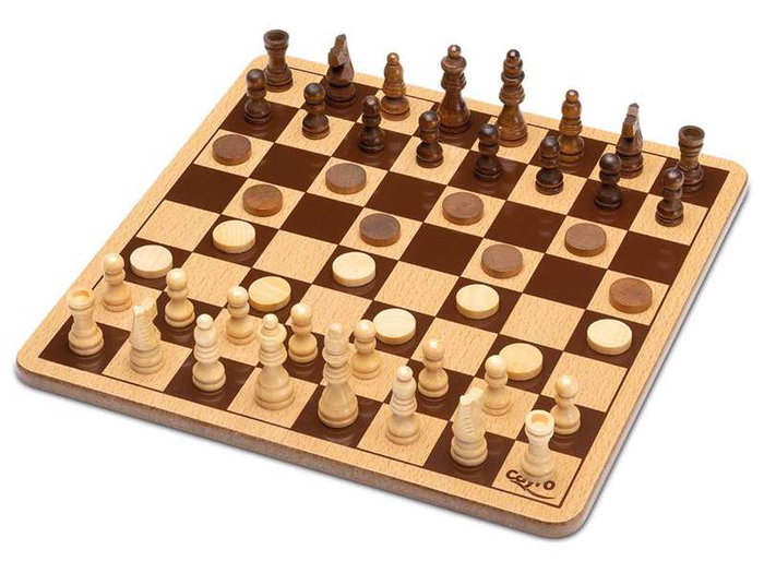 Cayro Juego de Ajedrez y Damas de Madera en Caja de Metal 25.5x25.5 cm para 2 Jugadores
