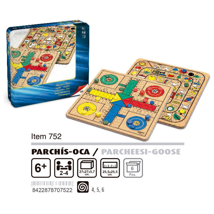 Cayro Juego de Parchís y la Oca de madera en caja de metal
