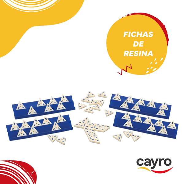 Cayro Juego de Dominó Triangular en Caja de Metal 27 x 27 x 5.7 cm - 56 Fichas y 4 Soportes de Plástico - Para 2 Jugadores (8+ Años)
