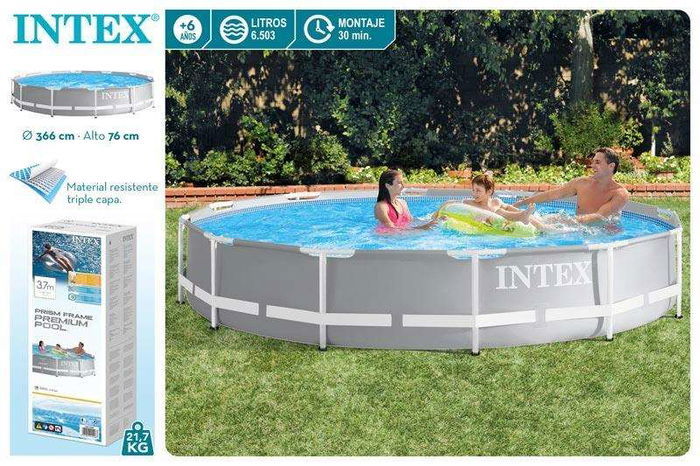 Intex Piscina Redonda Desmontable Prism Frame 366x76 cm Capacidad 6503 Litros +6 Años