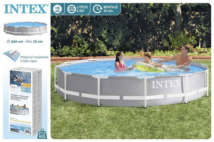 Intex Piscina Redonda Desmontable Prism Frame 366x76 cm Capacidad 6503 Litros +6 Años