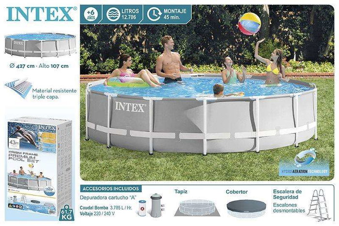 Intex Piscina Redonda Desmontable Prism Frame con Depuradora y Escalera 427x107 cm (12706 Litros)