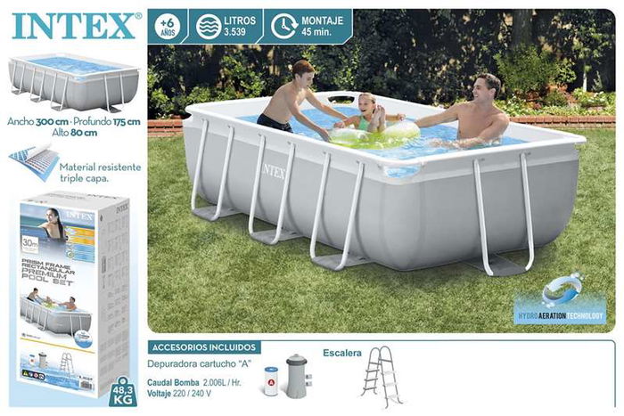 Intex Piscina Rectangular Desmontable Prism Frame con Depuradora y Escalera 300x175x80cm