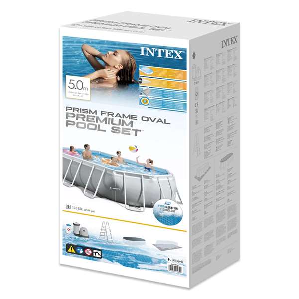 Intex Piscina Ovalada Desmontable Prism Frame 503x274x122 cm con Depuradora, Escalera, Cobertor y Tapiz (13365 Litros)