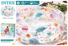 Intex Piscina Hinchable 3 Aros Animales con Suelo Hinchable para Niños 1-3 Años (61x22 cm, 28 Litros)