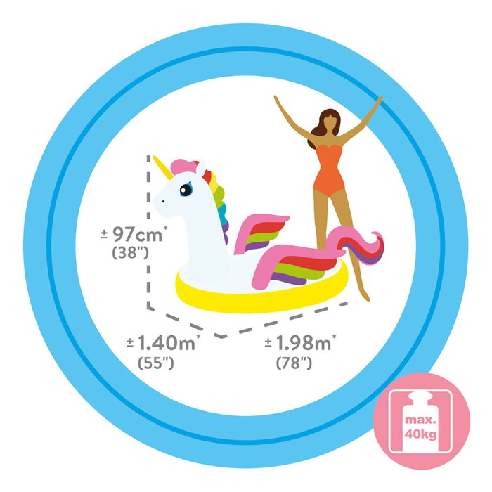 Intex Unicornio Flotante Hinchable 57561 para Piscina y Playa - 201 cm x 140 cm x 97 cm, con 2 Cámaras de Aire y 2 Asas de Sujeción