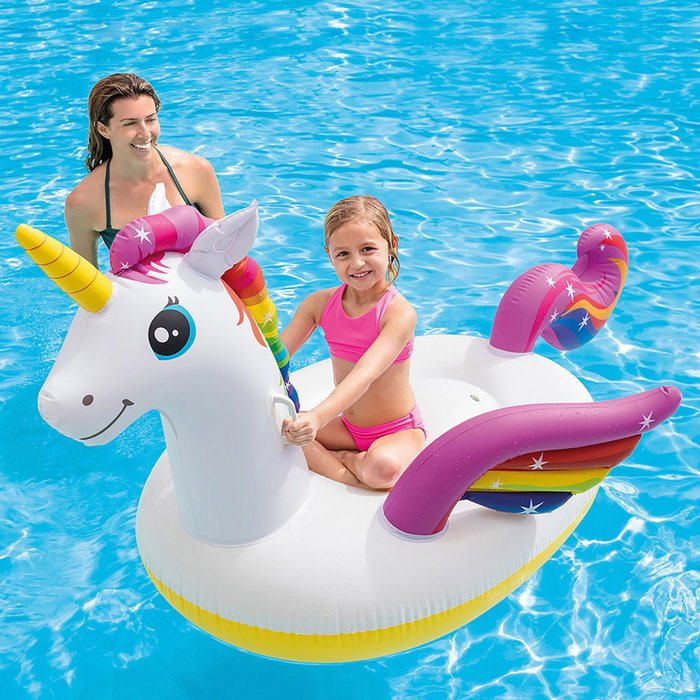 Intex Unicornio Flotante Hinchable 57561 para Piscina y Playa - 201 cm x 140 cm x 97 cm, con 2 Cámaras de Aire y 2 Asas de Sujeción